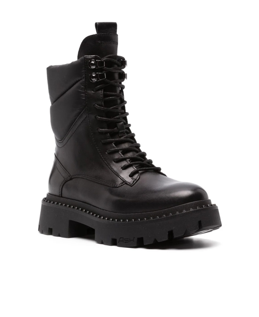 Ash Lace-up Combat Leather Boots In Black