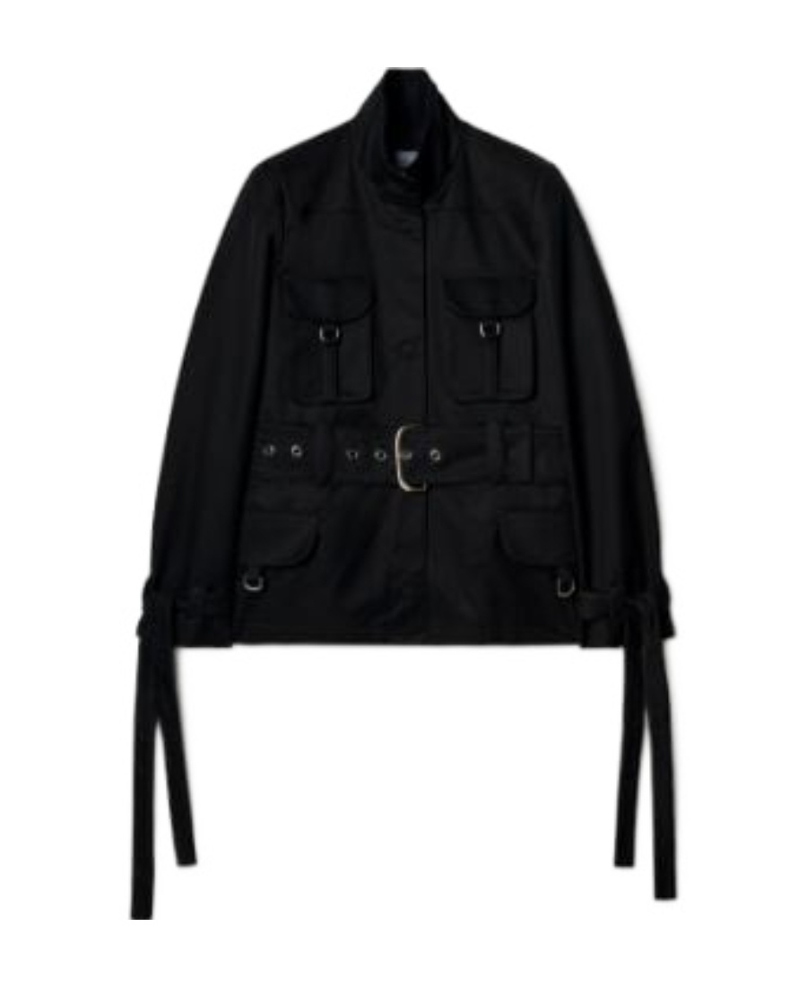 Off-white Belted Cotton-twill Jacket In Black