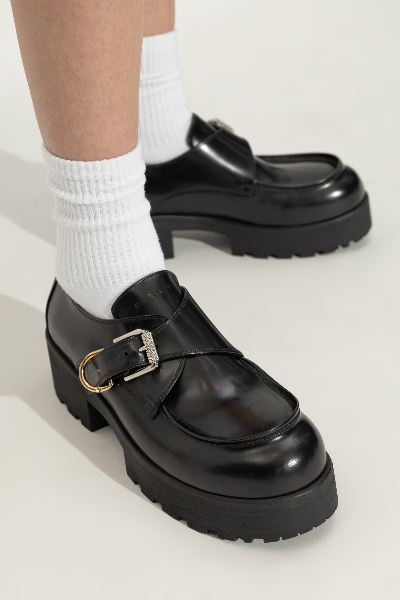 Givenchy Voyou Monk Crystal-embellished Leather Platform Loafers In Black