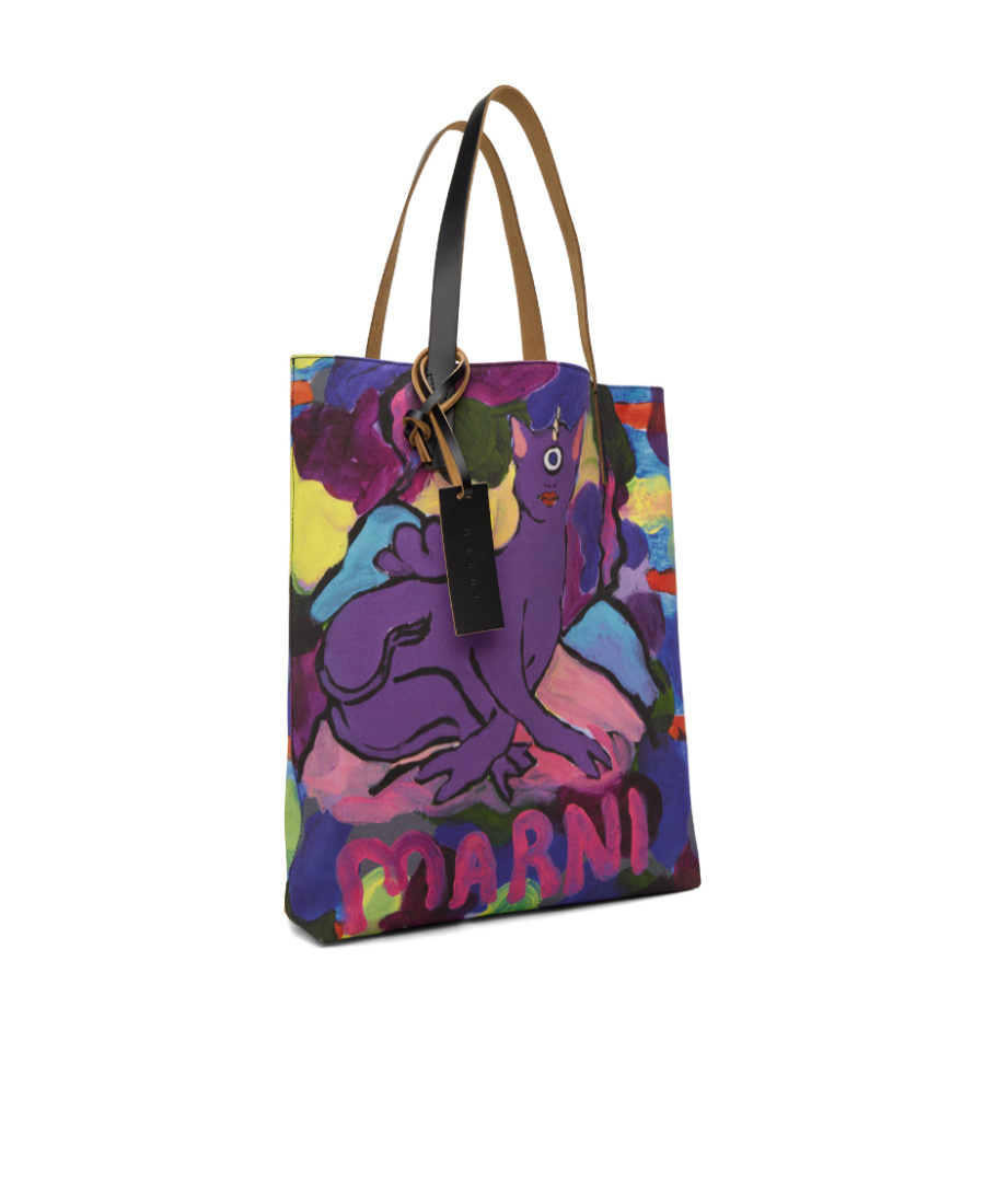 Marni Cotton Graphic-print Tote Bag In Multicolor