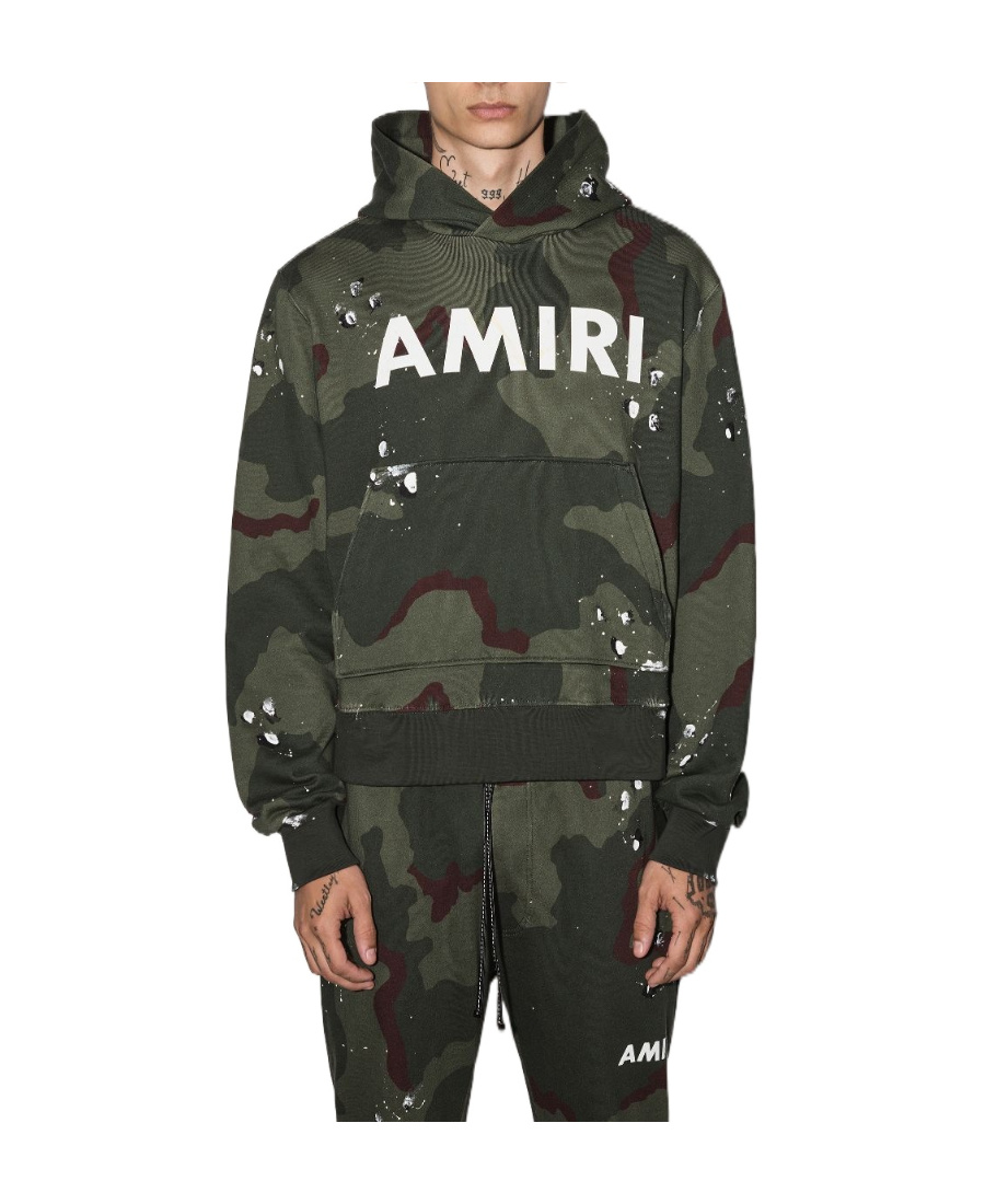 Amiri Camouflage Logo-print Hoodie In Black