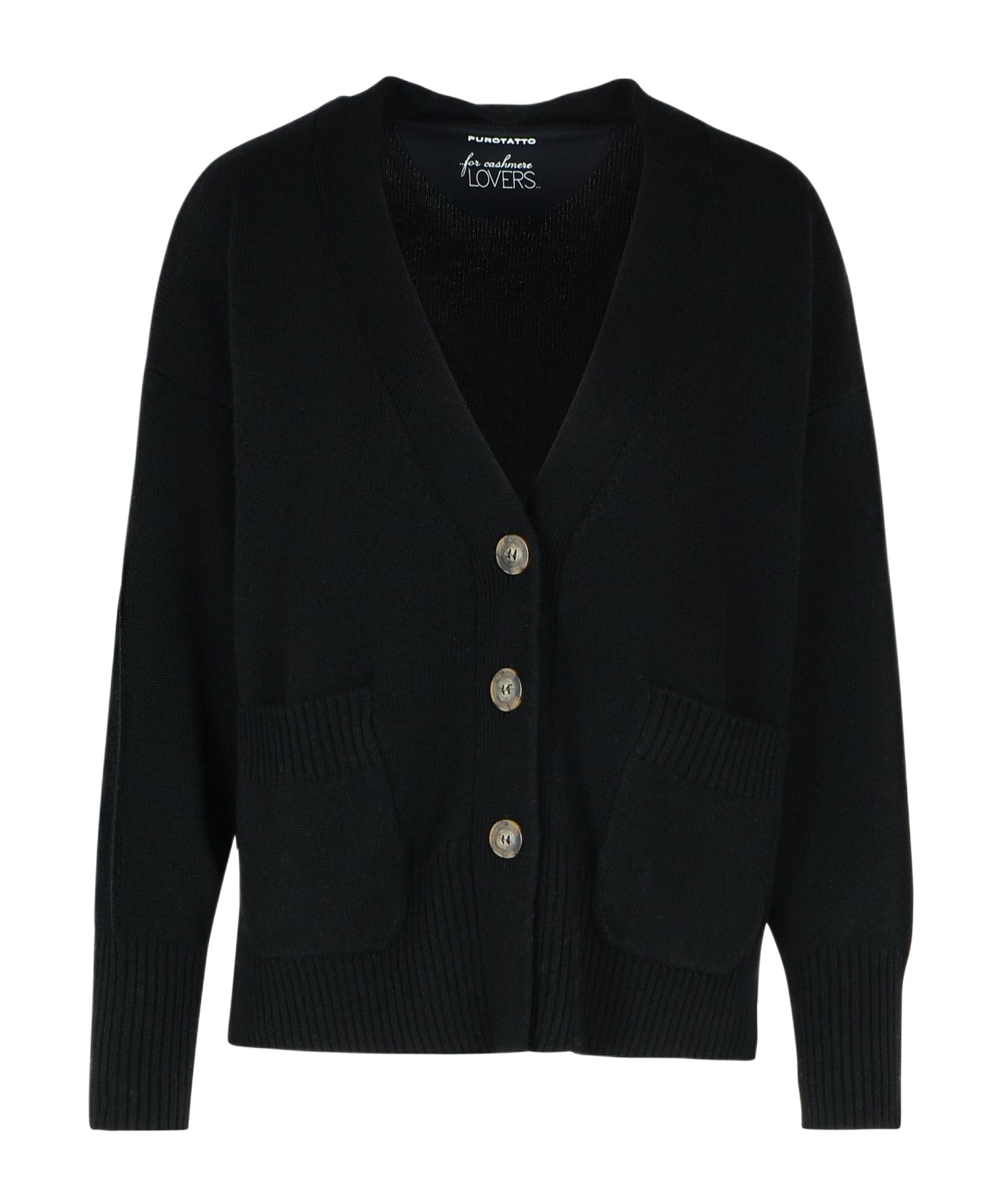 Purotatto Long-sleeved Knitted Cardigan In Black
