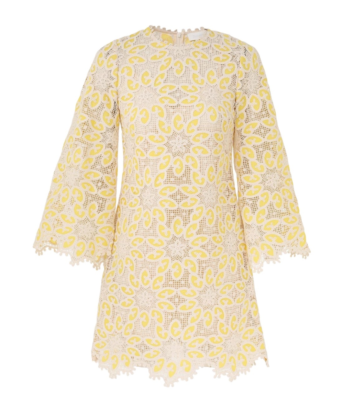 Zimmermann Womens Floral-pattern Long-sleeved Cotton-blend Mini Dress Cream Yellow In Nude