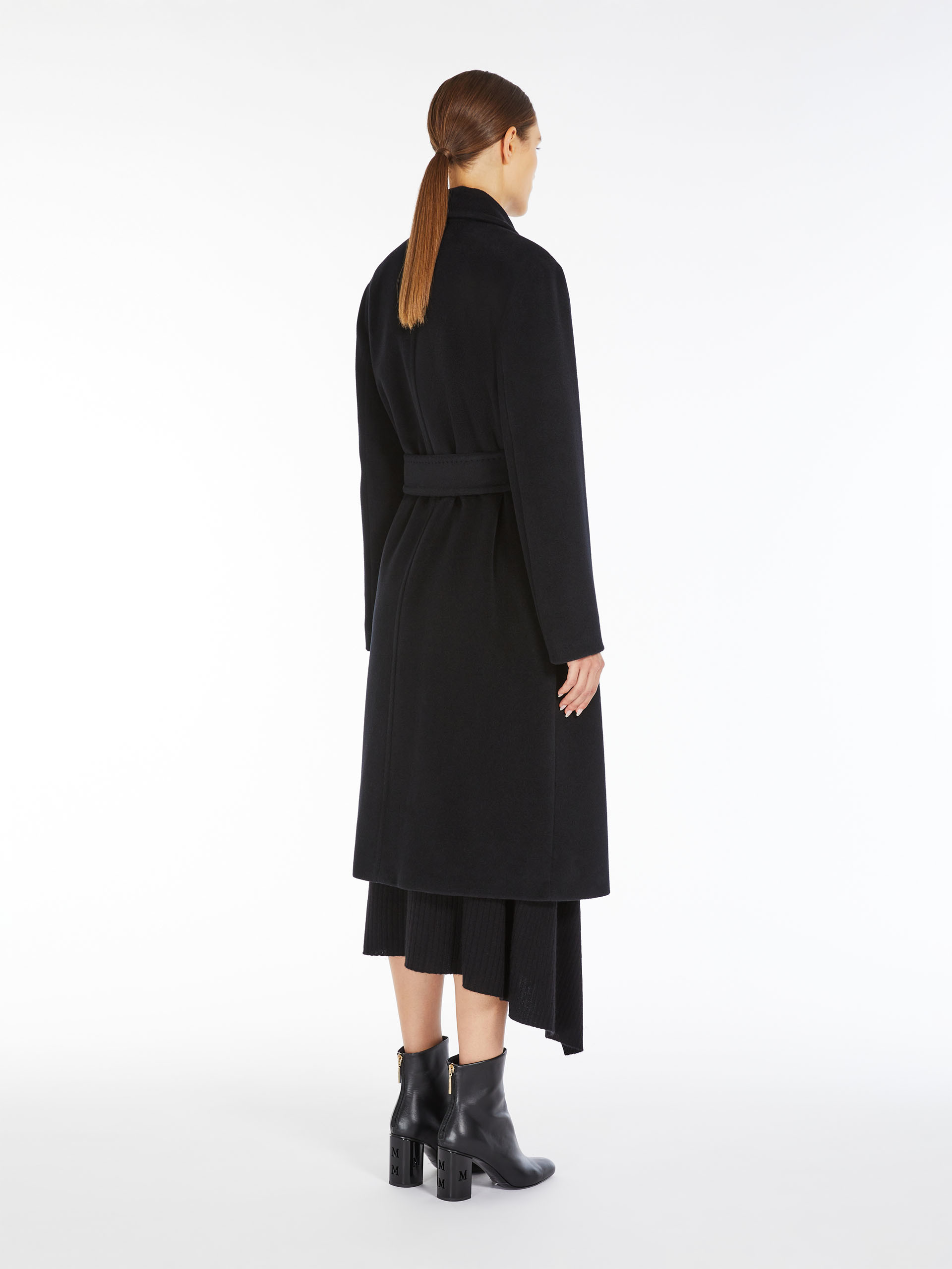 Max Mara Belted Wool Coat In Black