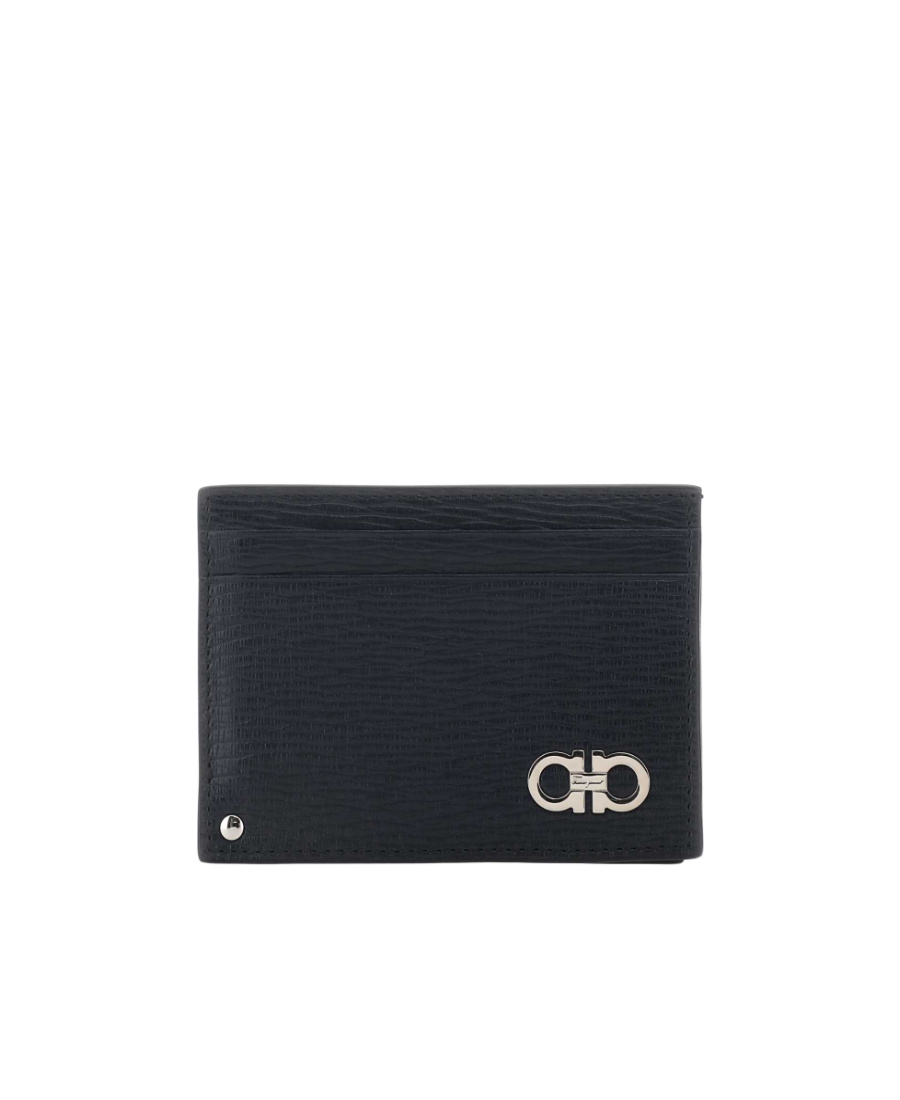 Ferragamo Gancini Bi-fold Leather Wallet In Black