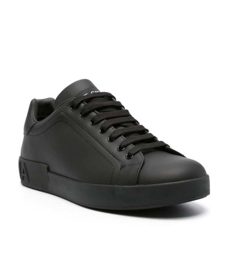 Dolce & Gabbana 'portofino' Black Low Top Sneakers With Logo Lettering Detail In Black
