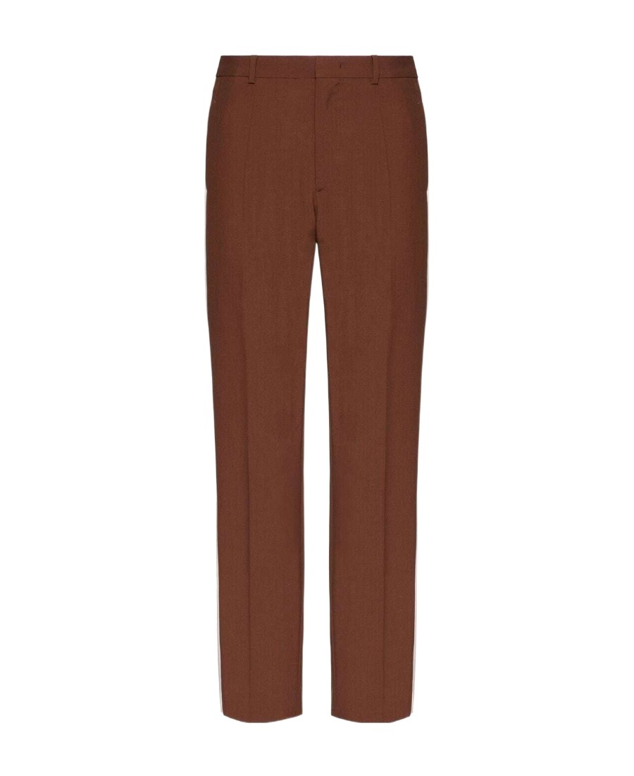 Valentino Side-stripe Straight Leg Trousers In Brown