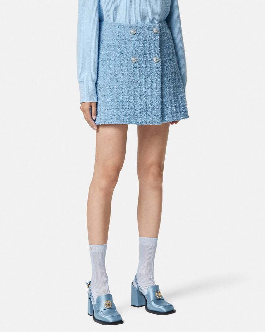 Versace Tweed High-waist Skirt In Blue