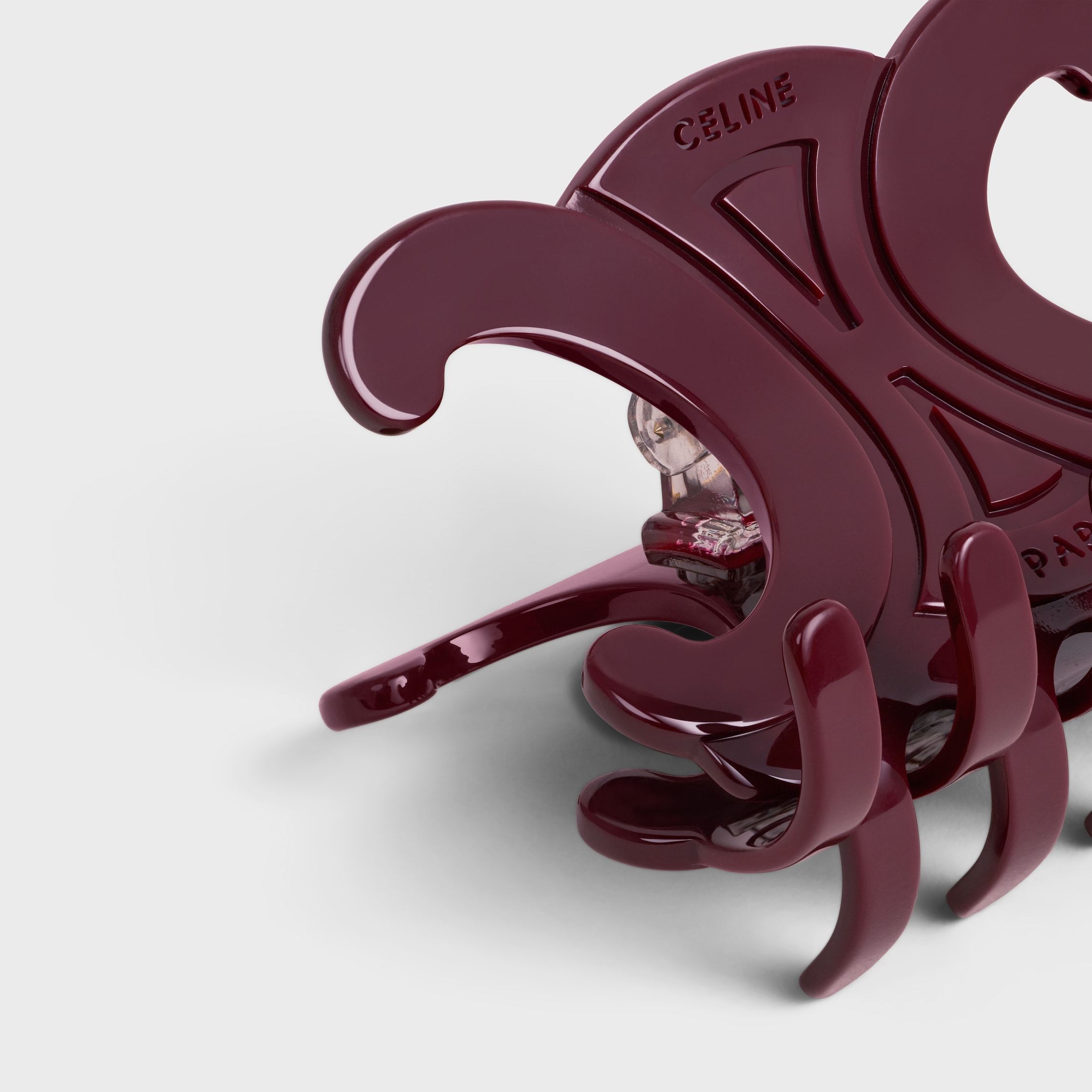Celine Large Hair Claw In Acetate In Burgundy