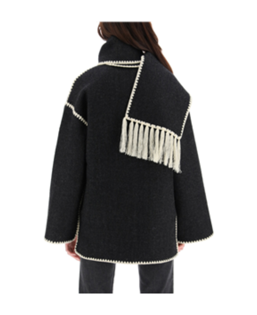 Shop Totême Embroidered Scarf Jacket In Black