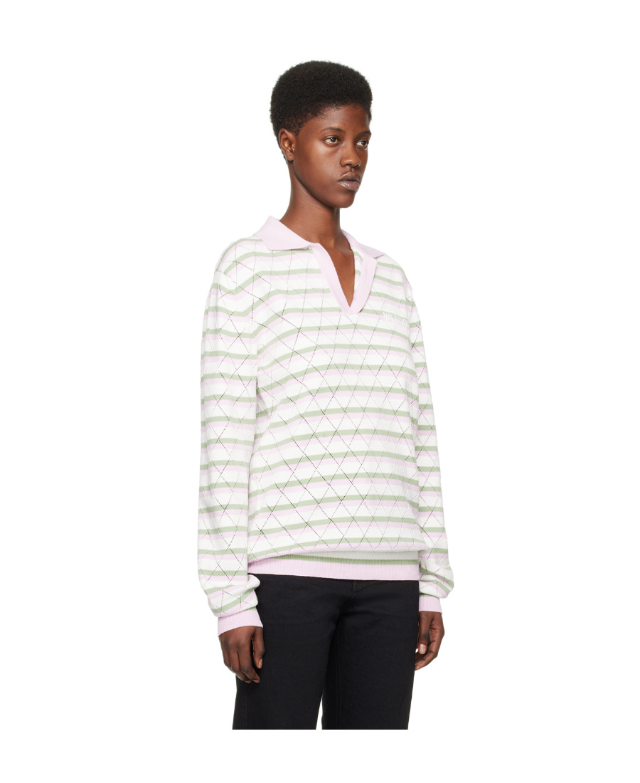 We11 Done Striped Polo Shirt In White