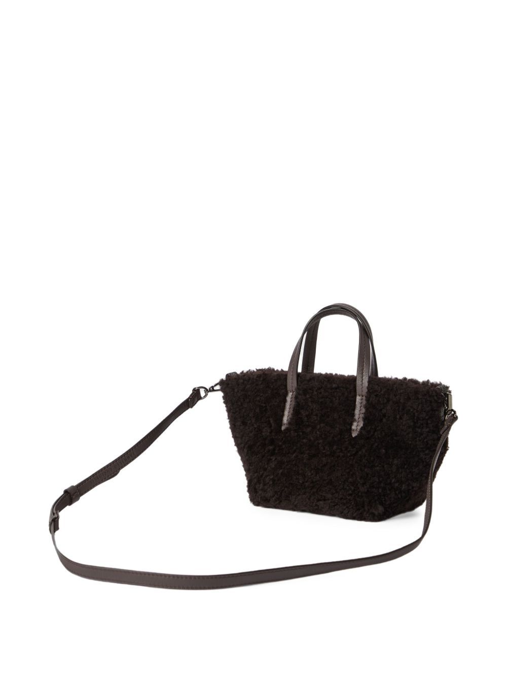 Brunello Cucinelli Duo Shearling Mini Shopper Tote Bag In Brown