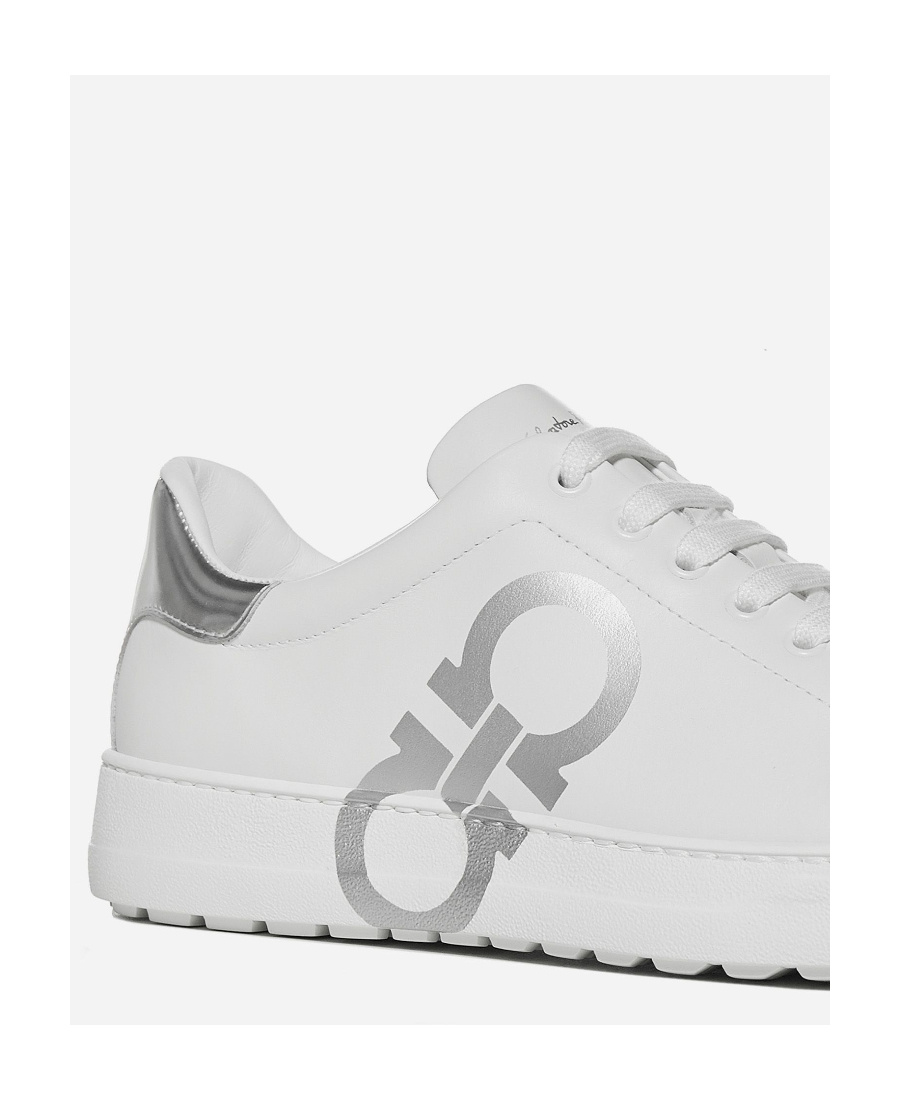 Ferragamo Gancini-print Lace-up Sneakers In White