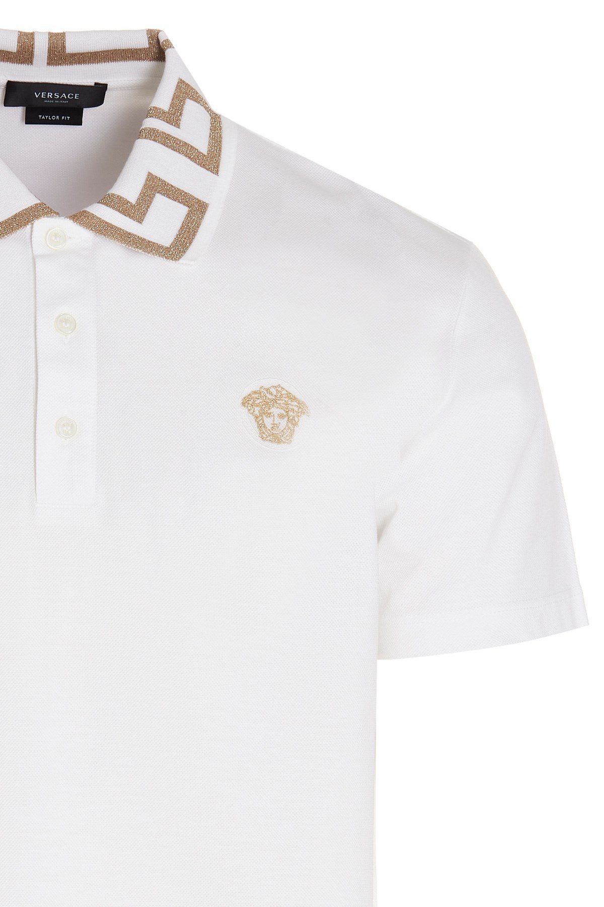 Versace Men Greca Polo Shirt With Short Sleeves In White