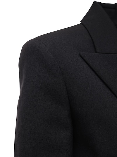 Balmain Black Double-breasted Jacket With Branded Buttons And Asymmetric Cut In Wool Woman