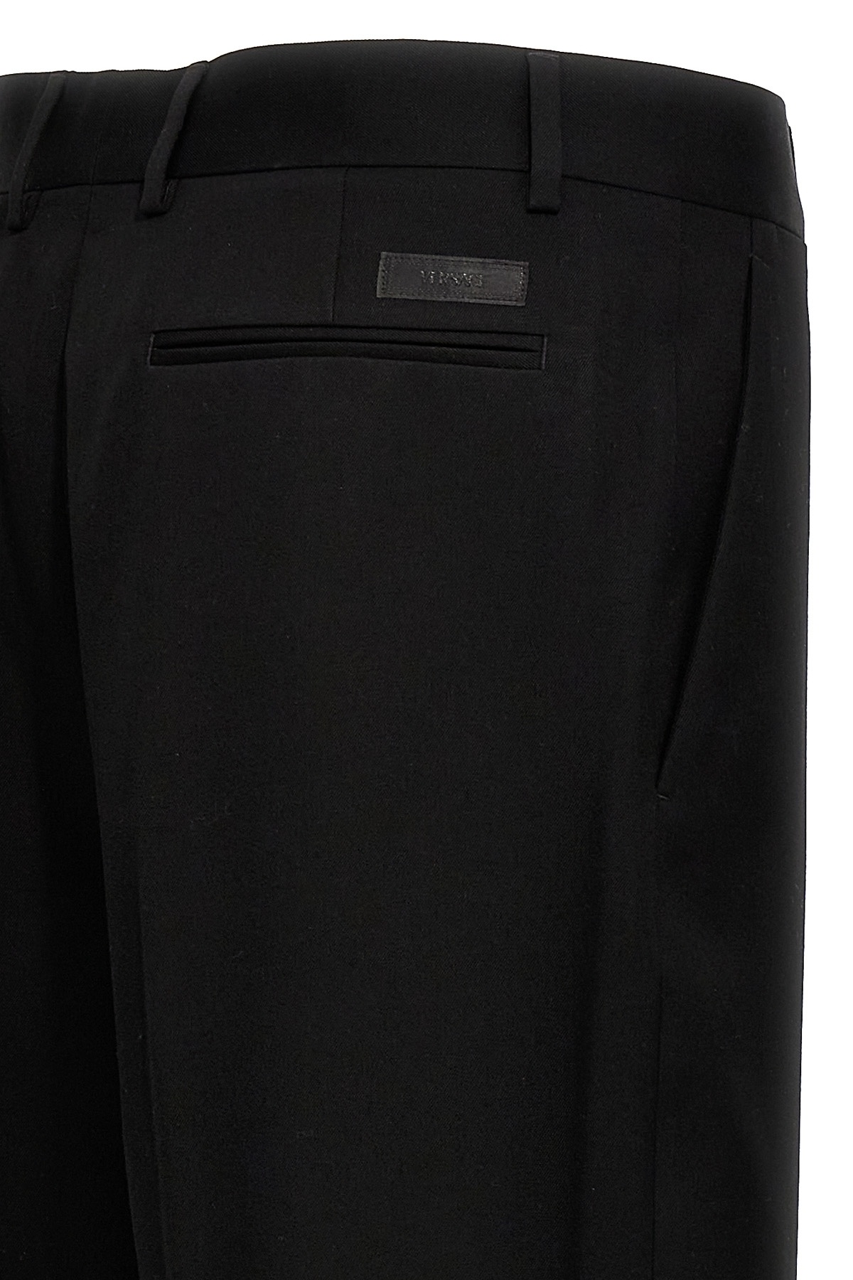 Versace Virgin-wool Wide-leg Trousers In Black