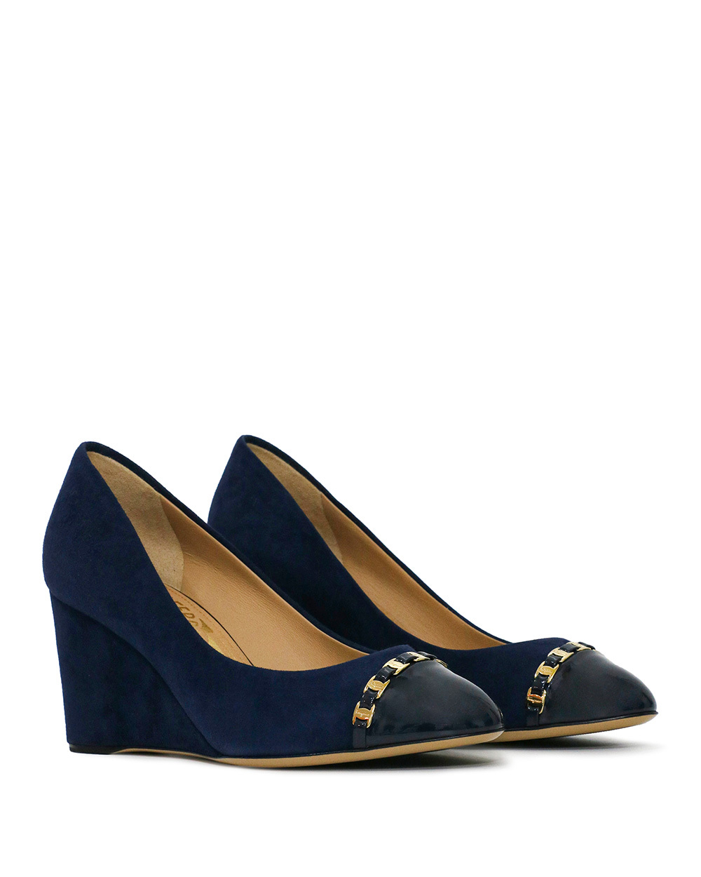 Ferragamo Stitching Design Slope Heels In Black