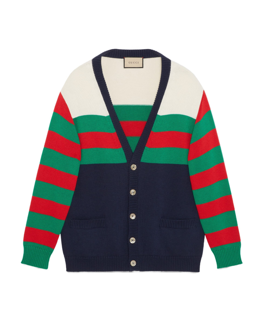 Gucci Stripe-print V-neck Cardigan In Black