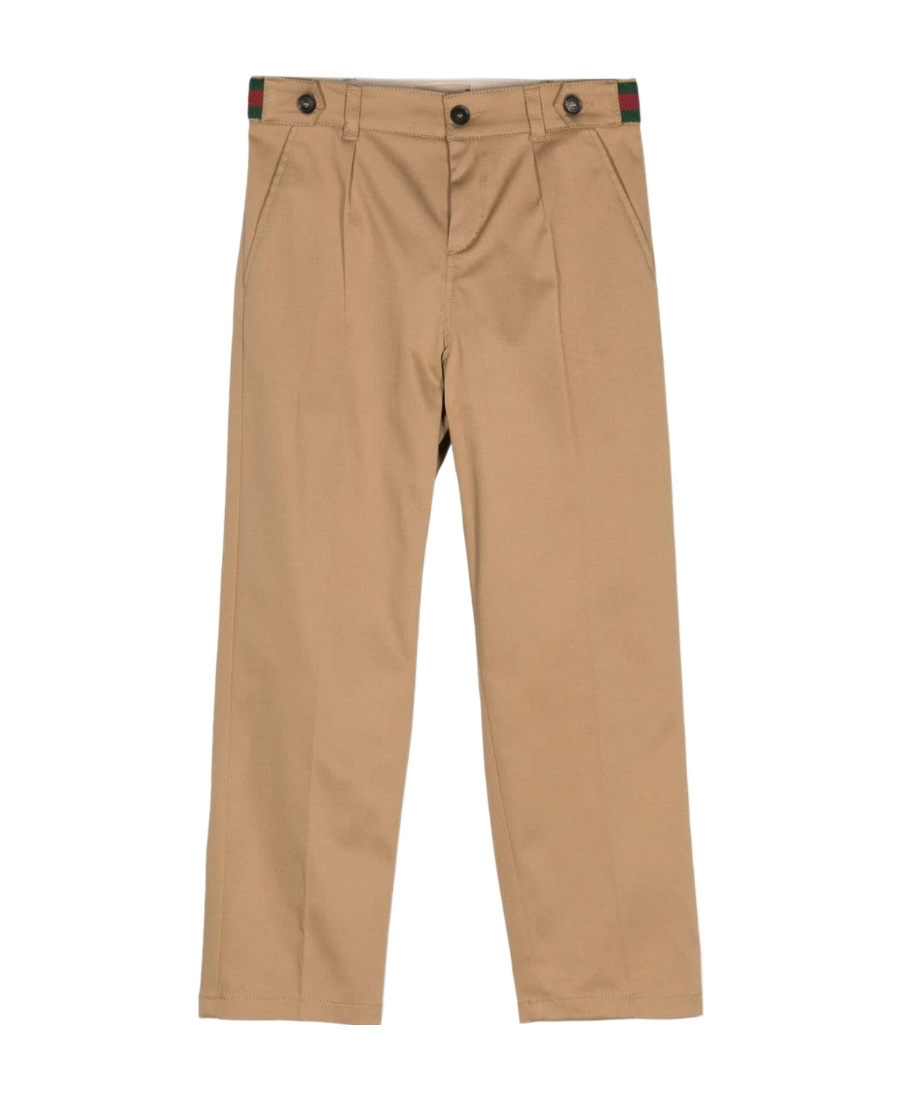 Gucci Web Stripe Cotton Trousers In Nude