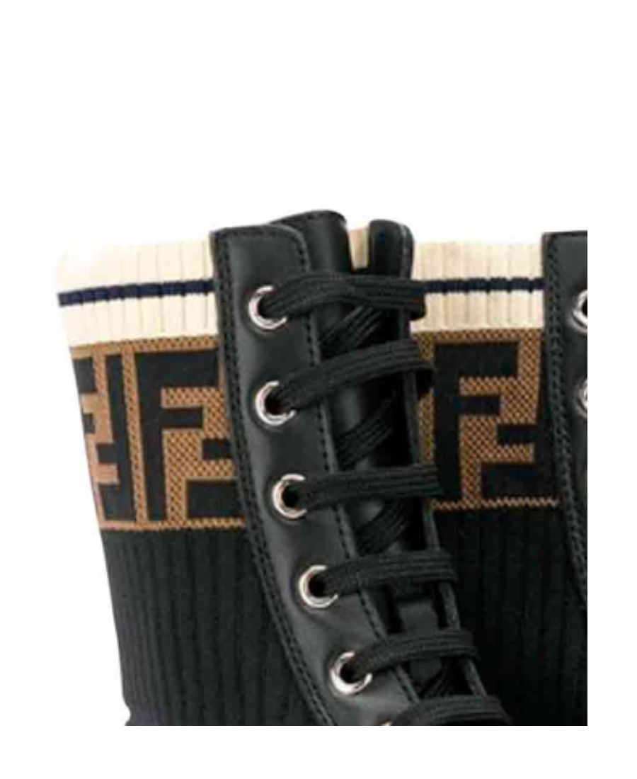 Fendi Double-f Logo Combat Boot In Black