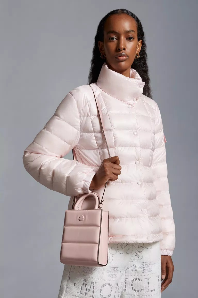Moncler Doudoune Leather Mini Tote Bag In Pink