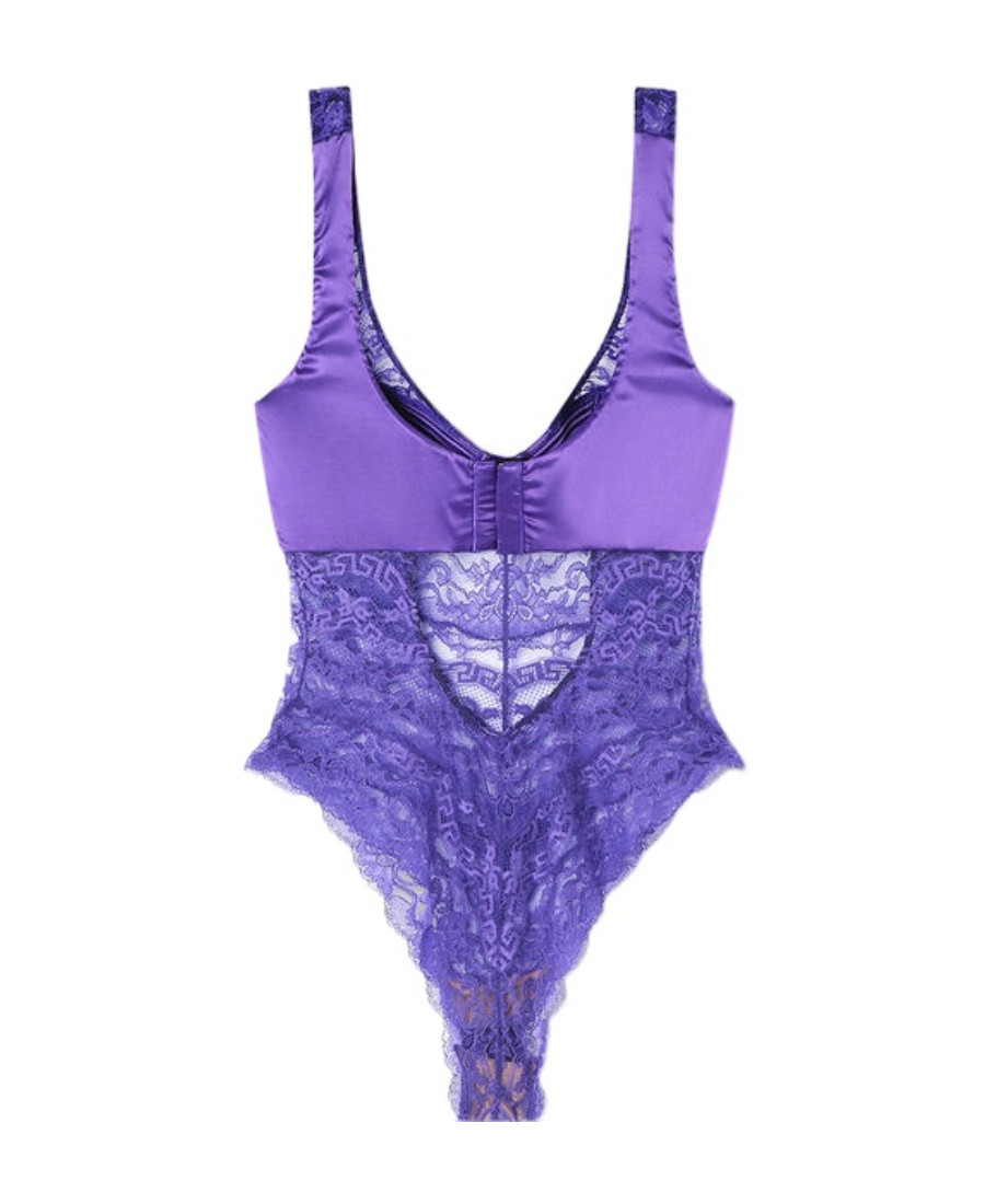 Versace Lace Sleeveless Bodysuit In Purple