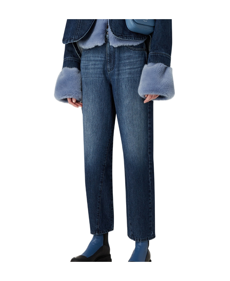 Shop Emporio Armani Wide-leg Cropped Denim Culottes In Blue