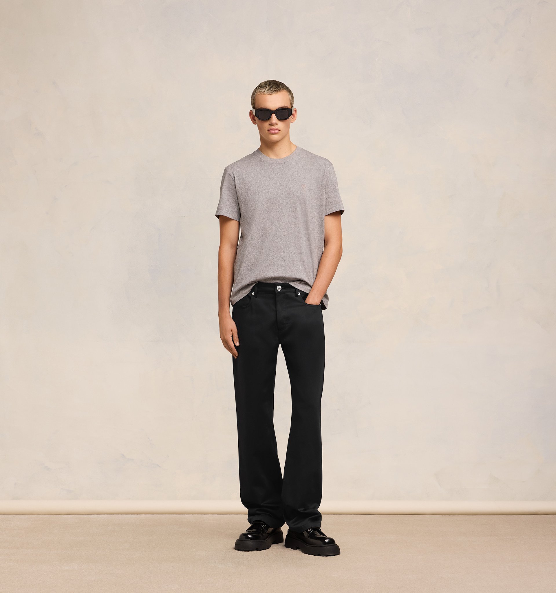 Shop Ami Alexandre Mattiussi Ami Logo Patch Straight Leg Trousers In Black