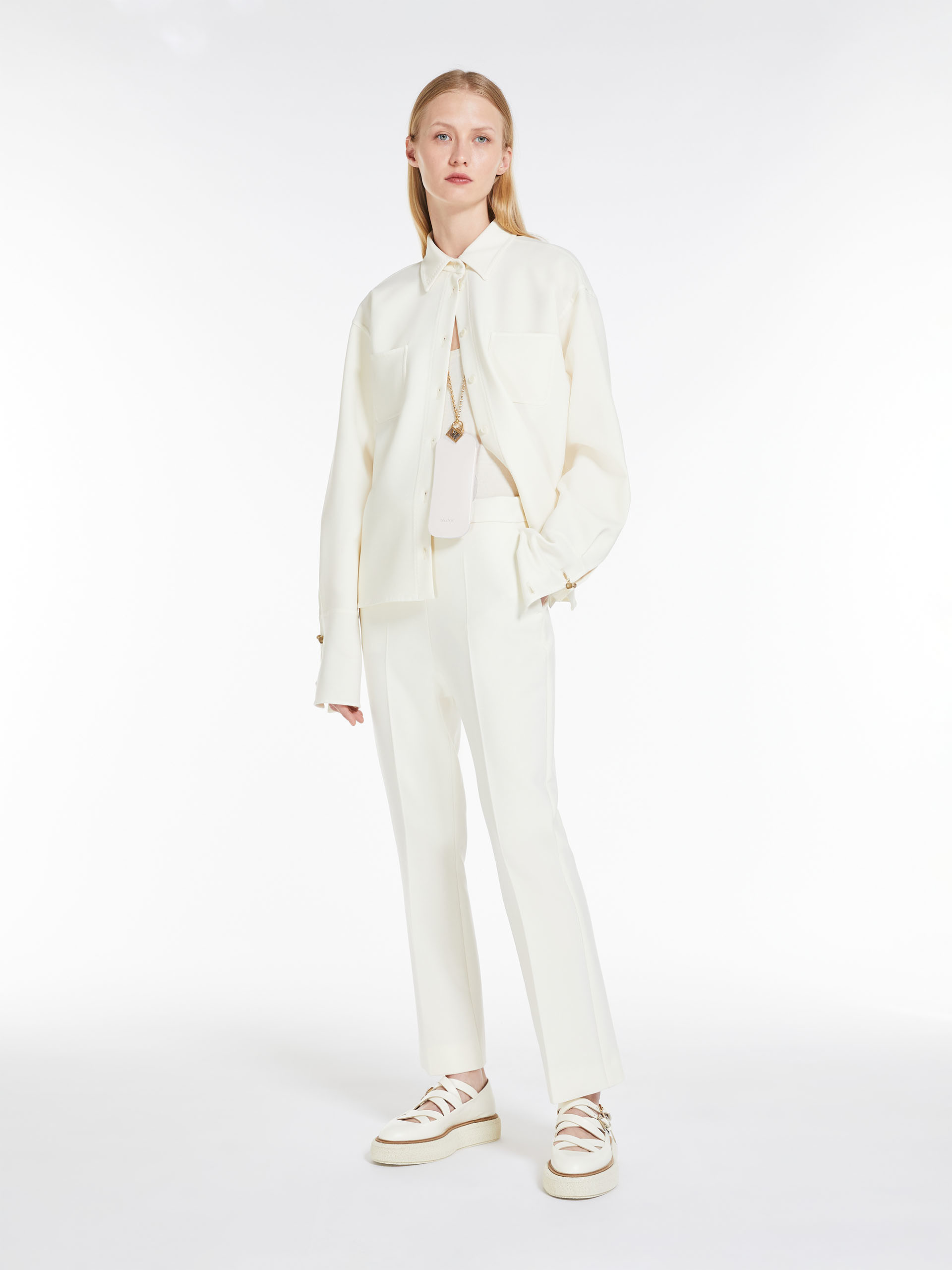 Max Mara Nepeta Ankle-length Trousers In Wool Crepe In White