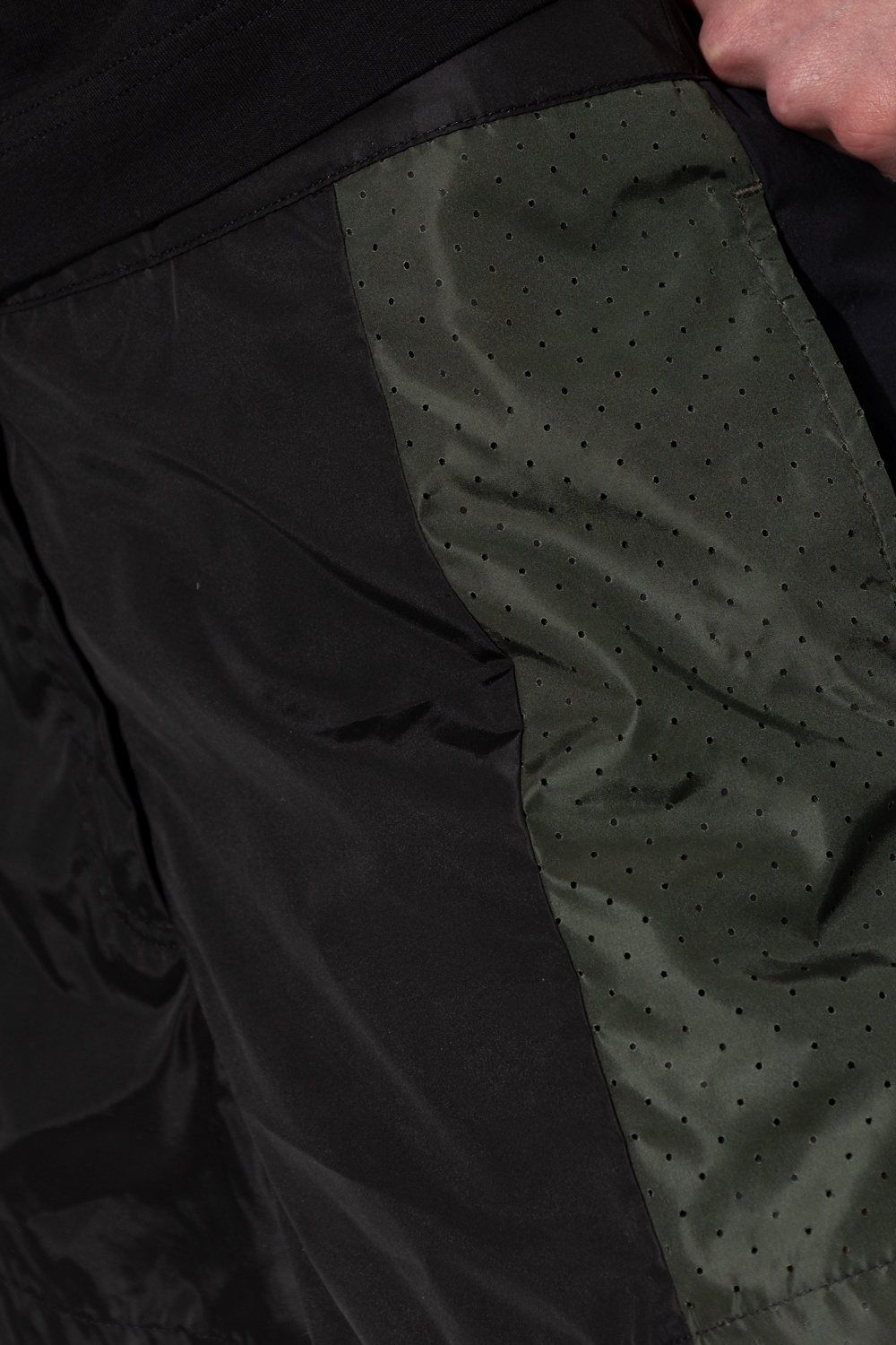 Moncler Embossed-logo Contrasting-detail Shorts In Black