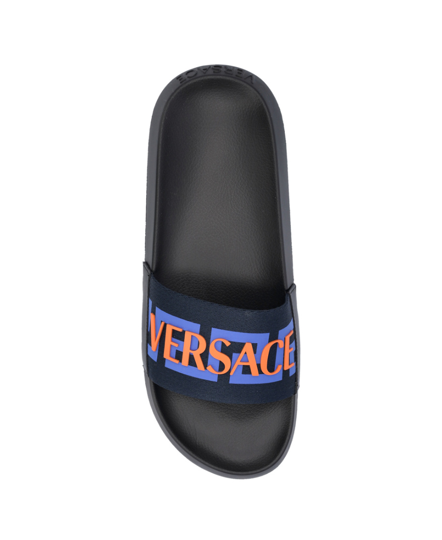 Versace Black Rubber Slide With Logo In Black