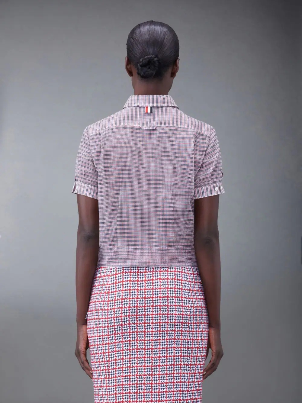 Thom Browne Pussy-bow Check-pattern Blouse In Multicolor