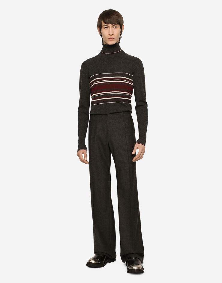Dolce & Gabbana Turtleneck Virgin Wool Sweater With Unbalanced Stripe Motif In Black