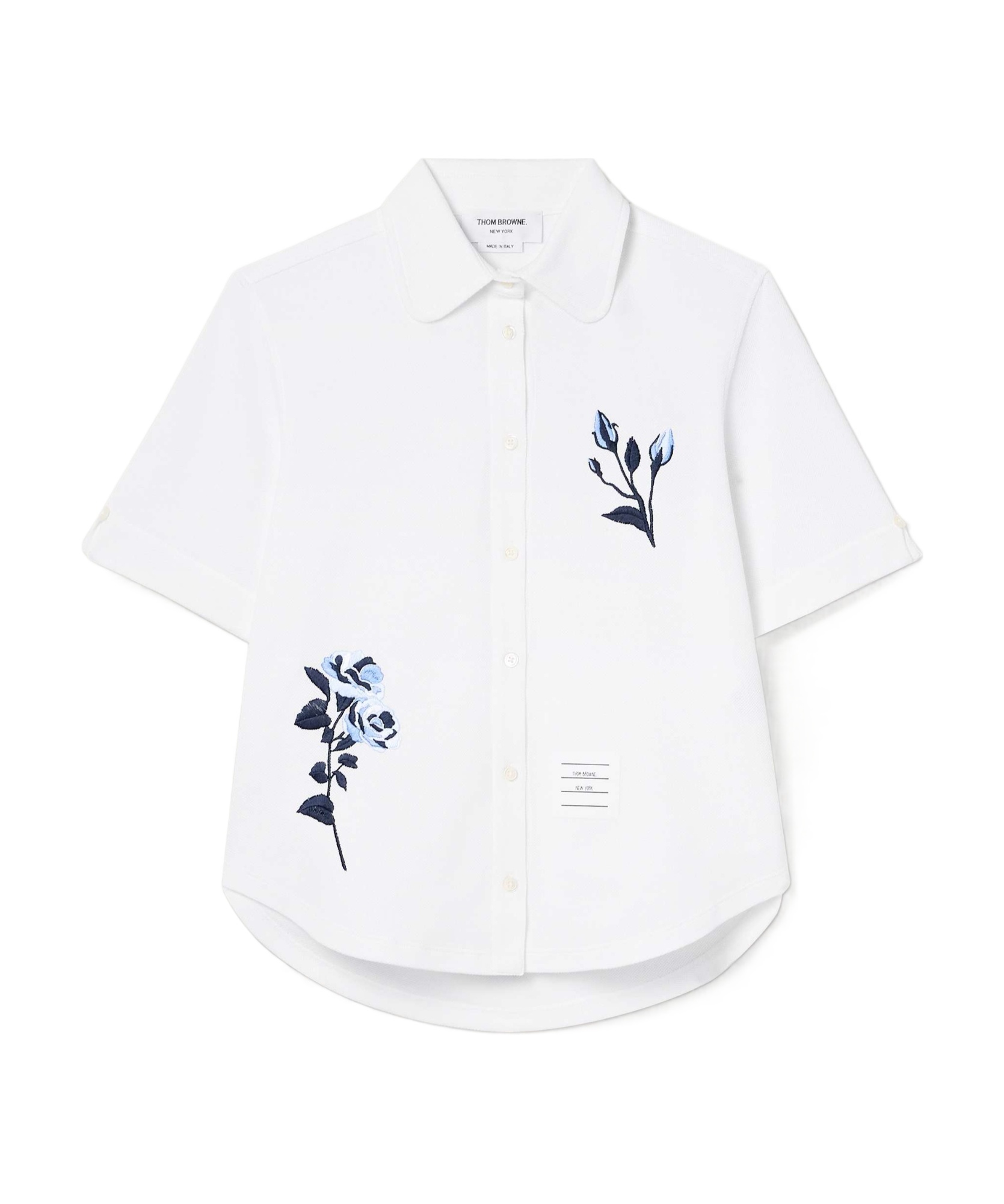 Thom Browne Floral-embroidered Piqué Shirt In White
