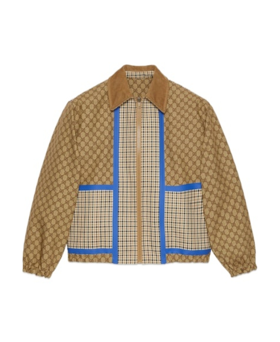 Gucci Gg-canvas Checked Reversible Cotton Jacket In Brown