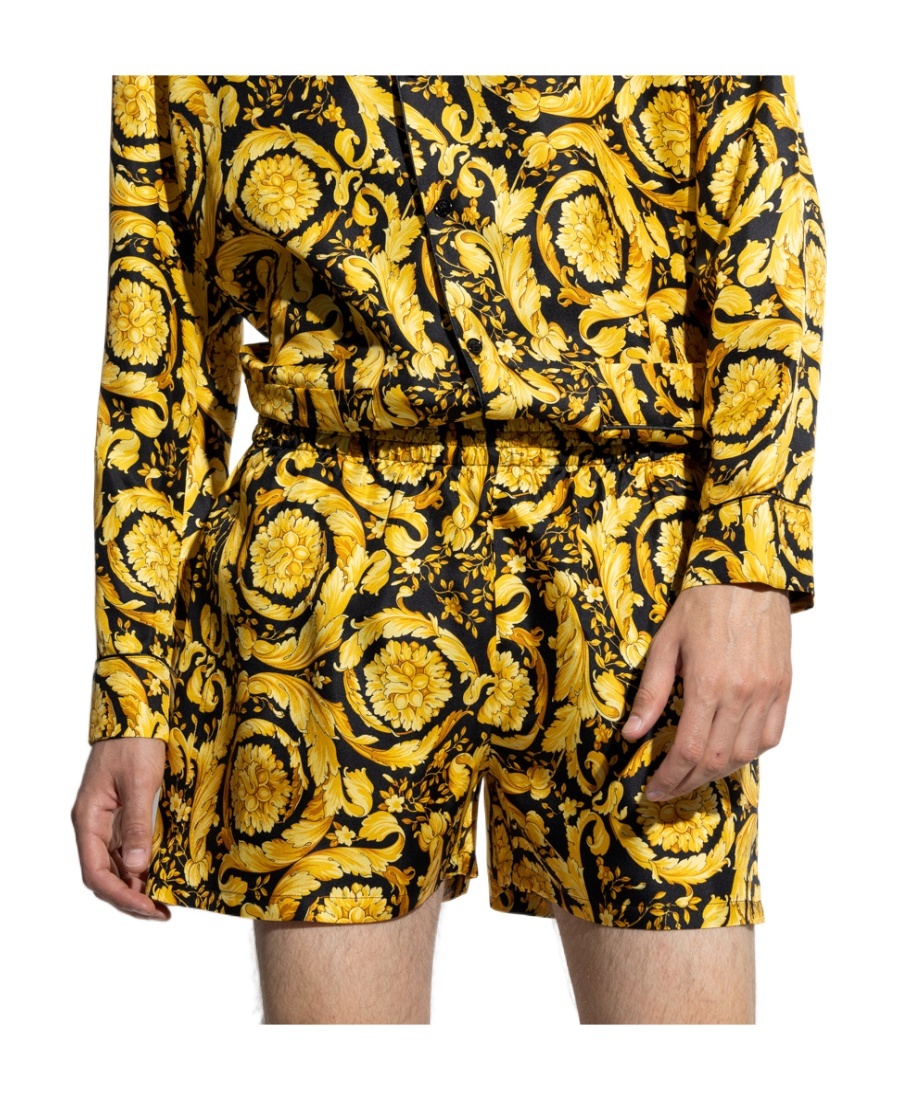 Versace Barocco-print Silk Boxers In Yellow