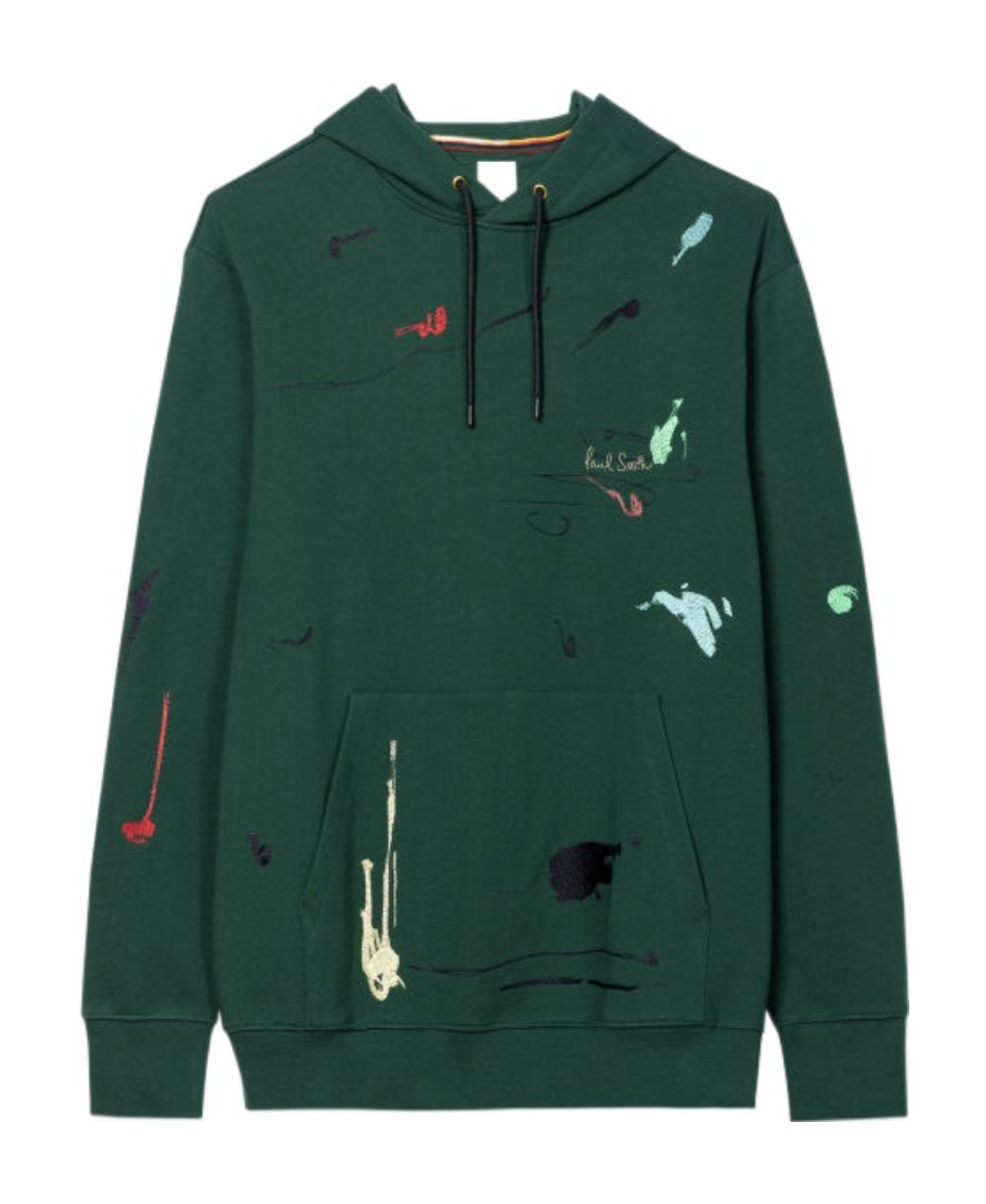 Paul Smith Embroidered Paint-splatter Cotton Hoodie In Green