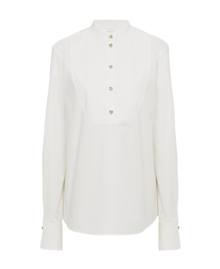 Chloé Sculpted-buttons Cotton Shirt In White
