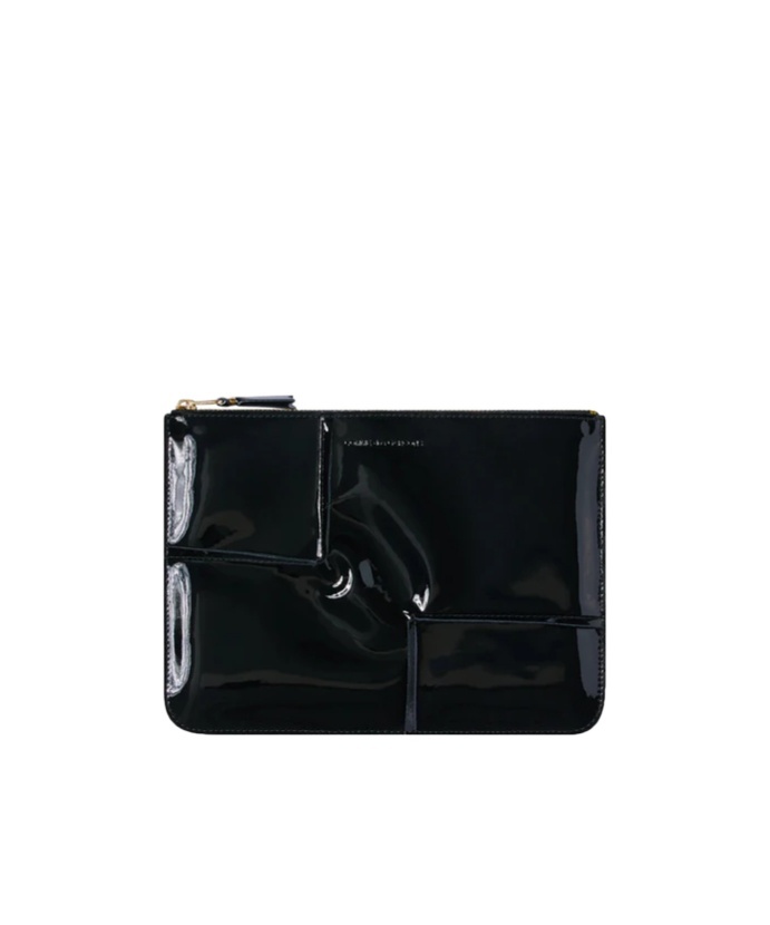 Comme Des Garçons Wallet Cdg Reversed Hem Serie Zipped Pouch In Black