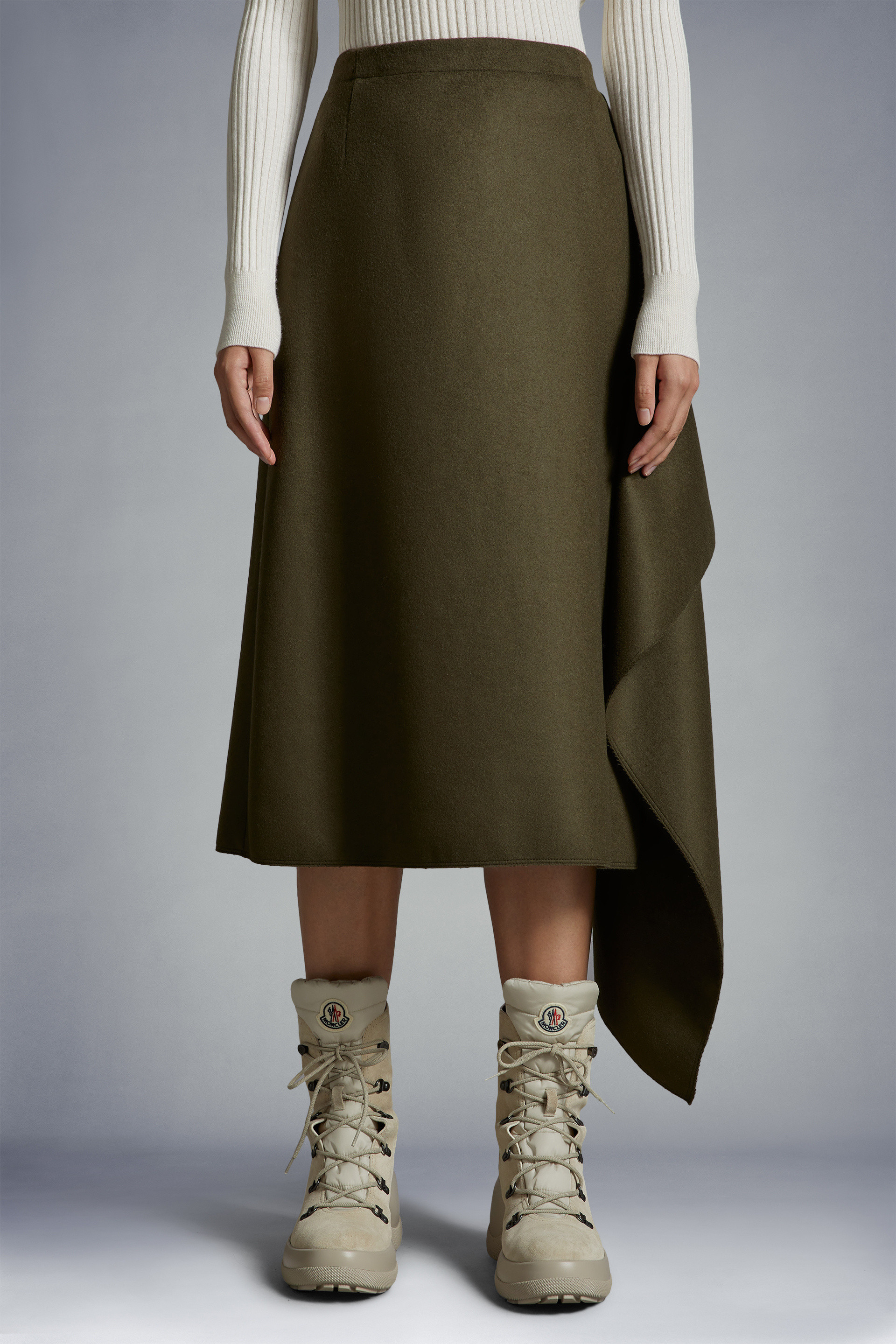Moncler Wool-cashmere Midi Wrap Skirt In Green