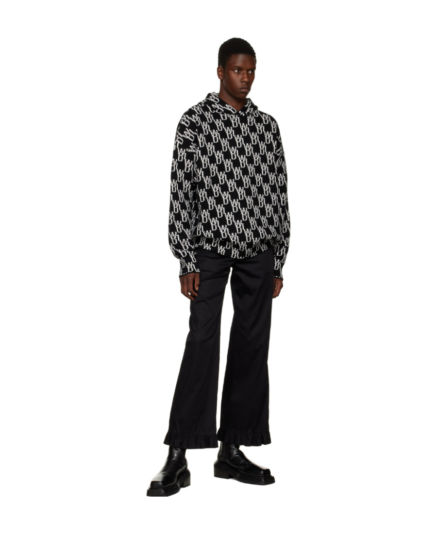 We11 Done Monogram Knitted Hoodie In Black