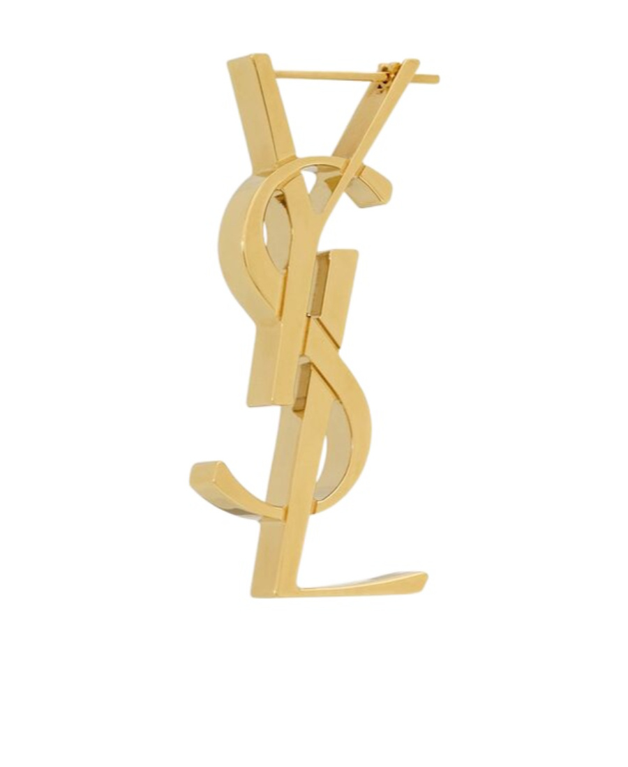 Saint Laurent Monogram-lettering Earrings In Yellow
