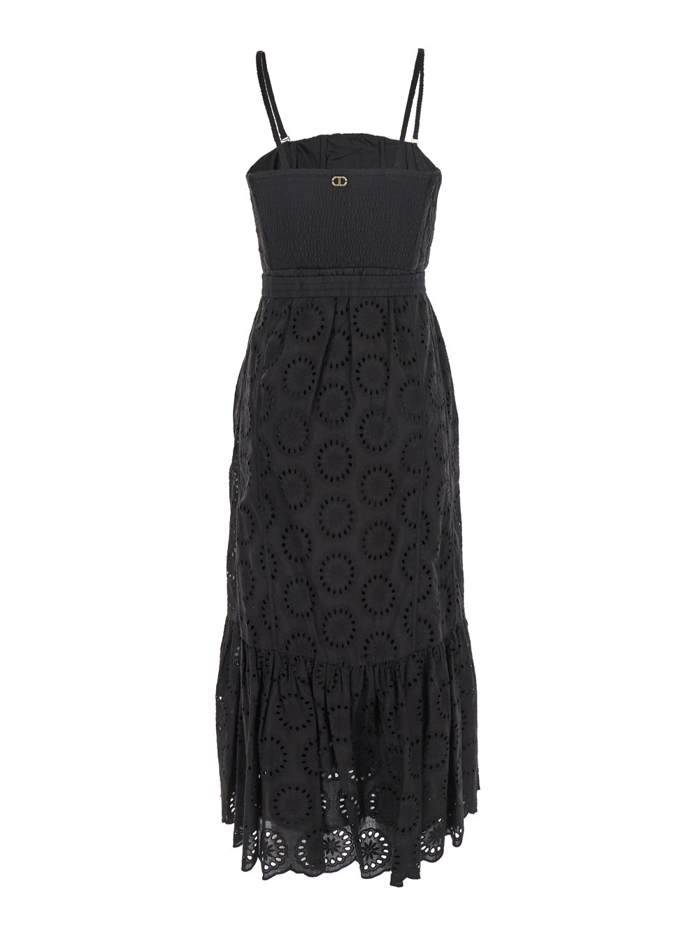 Twinset Black Dress With Removable Straps And Broderie Anglaise In Cotton Woman