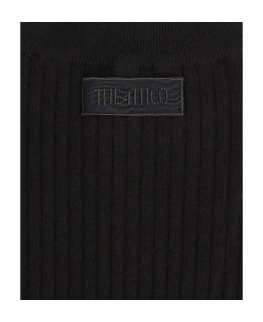 Attico Black Stretch Viscose Mini Dress With Oblique Cuts And Embroidered Label In Black