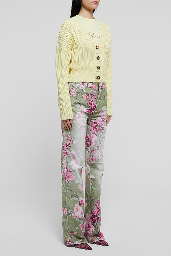Blumarine Long-sleeved Knitted Cardigan In Nude