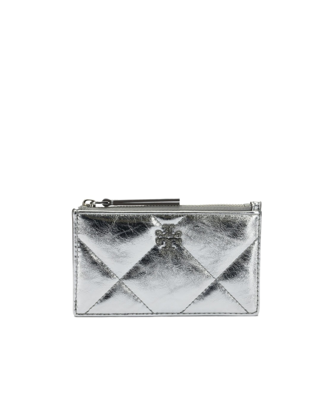 Tory Burch Metallic Quilted Wallets And Card Holders In Silver