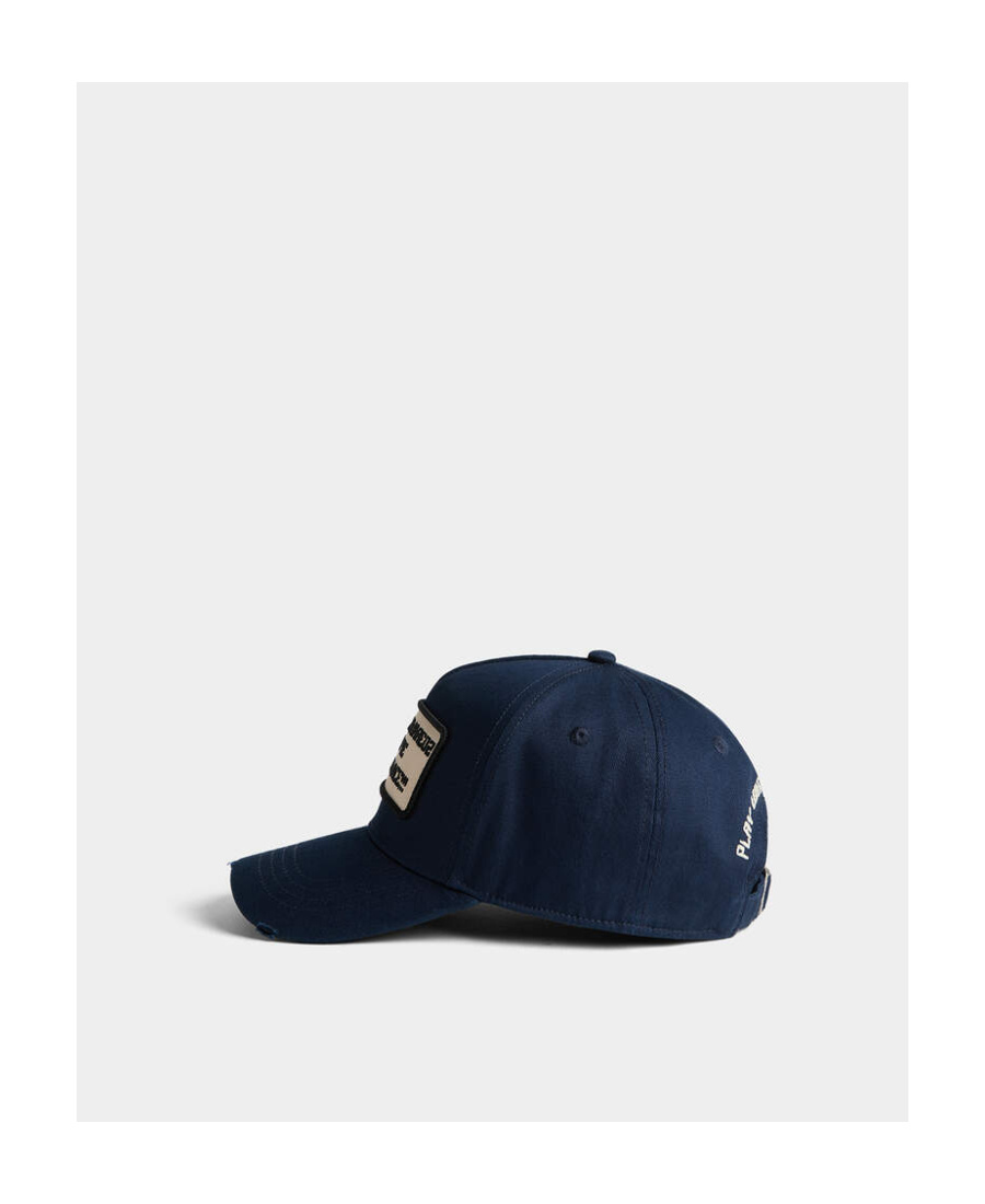 Dsquared2 Slogan-patch Distressed Cap In Black