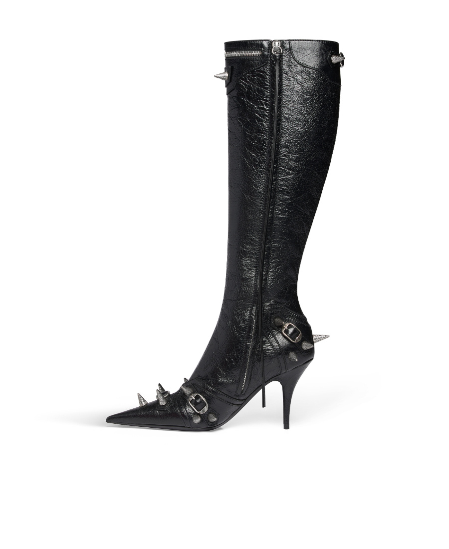 Balenciaga Cagole Leather Pointy-toe Boots In Black
