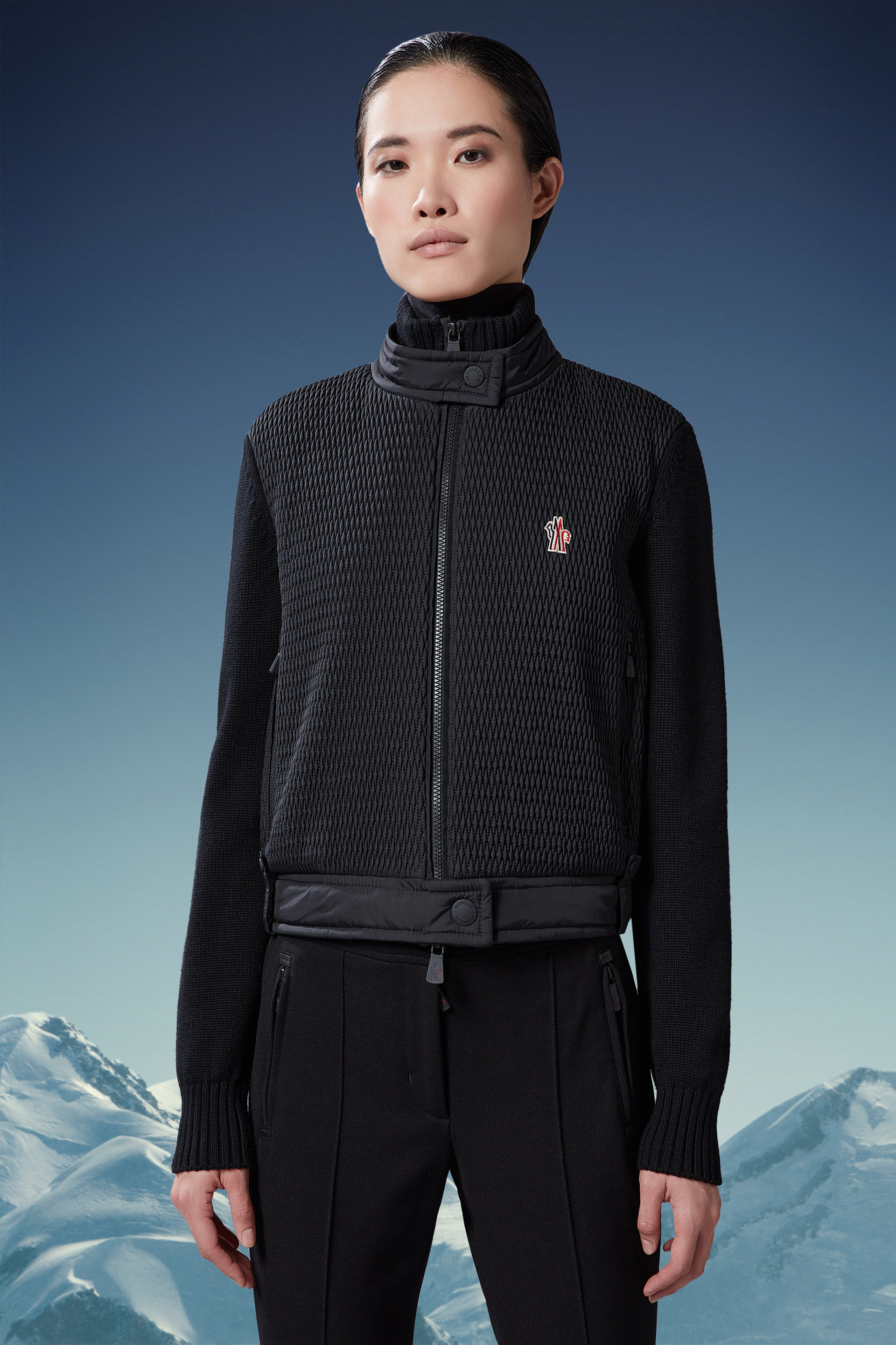 Moncler Tricot-trim Panel Insulated Jacket In Black