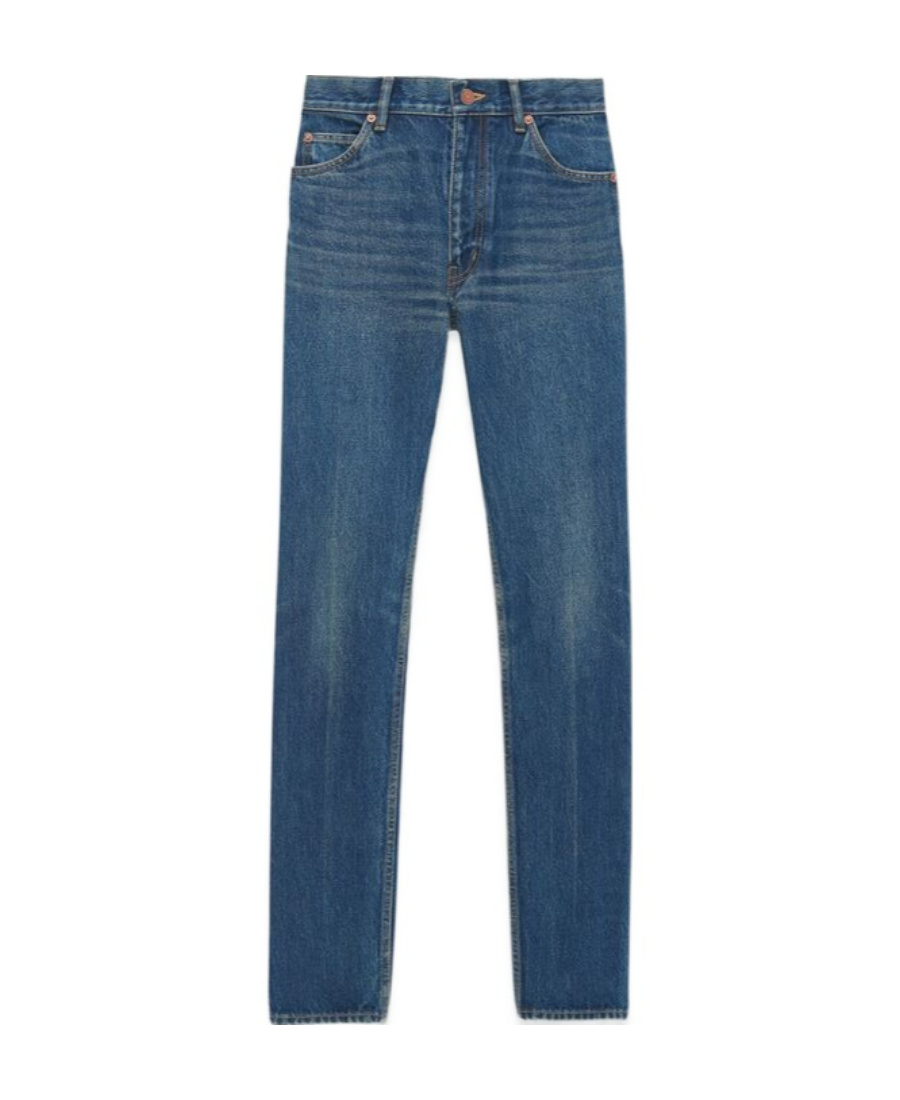 SAINT LAURENT CINDY JEANS IN DARK BEACH BLUE DENIM